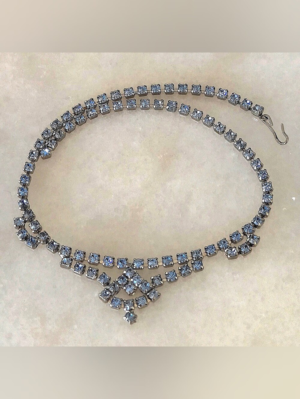 Vtg 50s Deco Style Blue Rhinestone Necklace, Collar, Choker, Party, Wedding